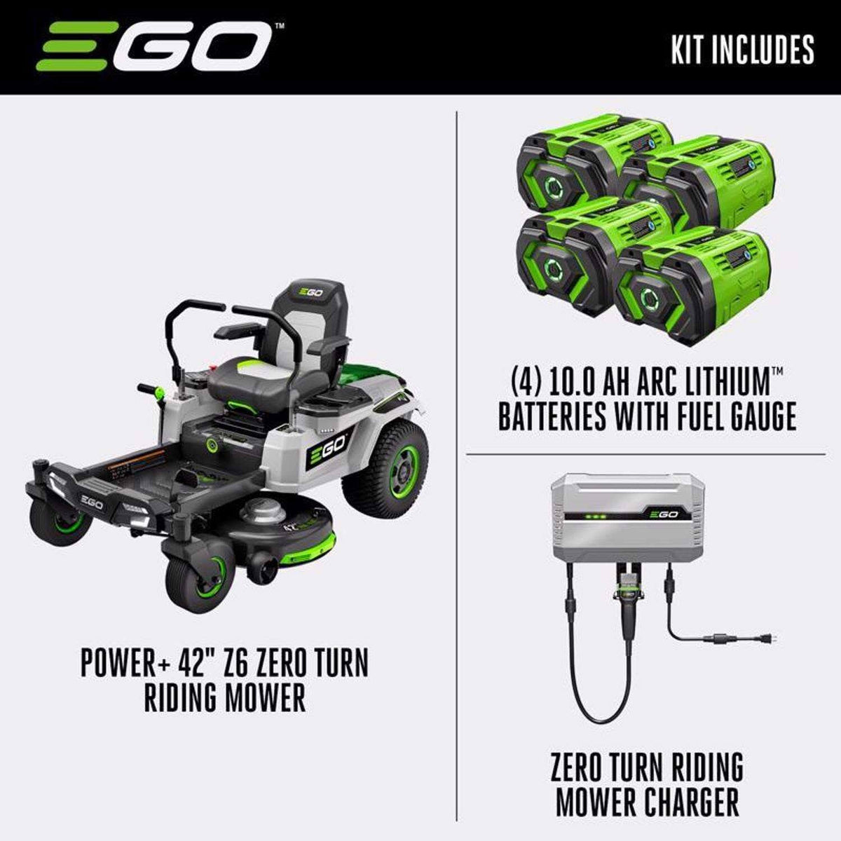 Ego Power+ Z6 Zero Turn Riding Mower - 42-Inch Cutting Deck, 56V ARC Lithium Batteries, Up to 2-Acres Per Charge